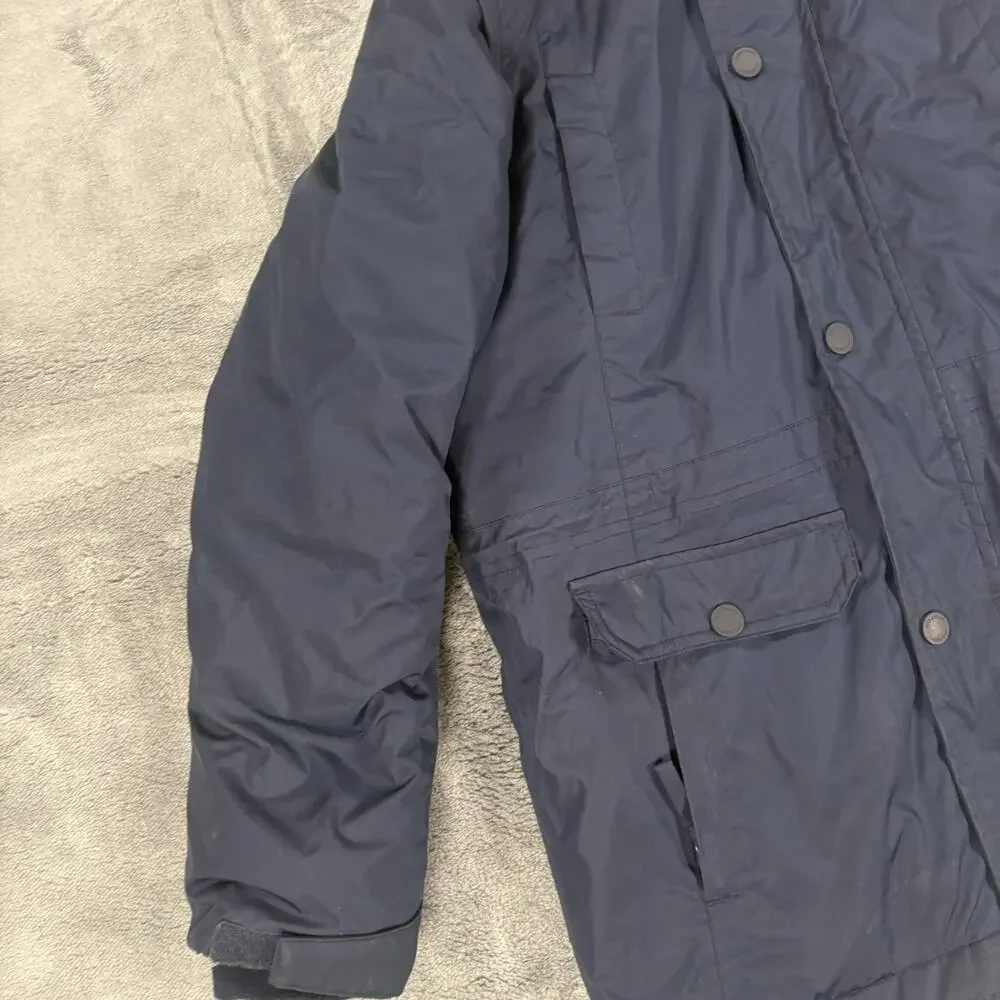 Lands' End Kids Winter Parka Coat L 10-12 Navy Down Faux Fur Hood